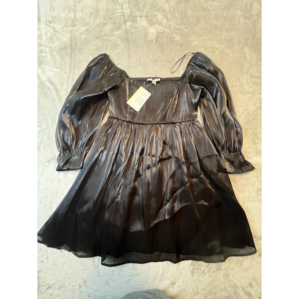 Allison + Kelly Womens Dress M Black Babydoll Mini Puff Sleeve Smocked Back